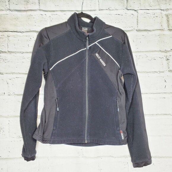 Helly Hansen Black White Fleece Full Zip Jacket Womems Medium Embroidered Floral - Picture 1 of 8